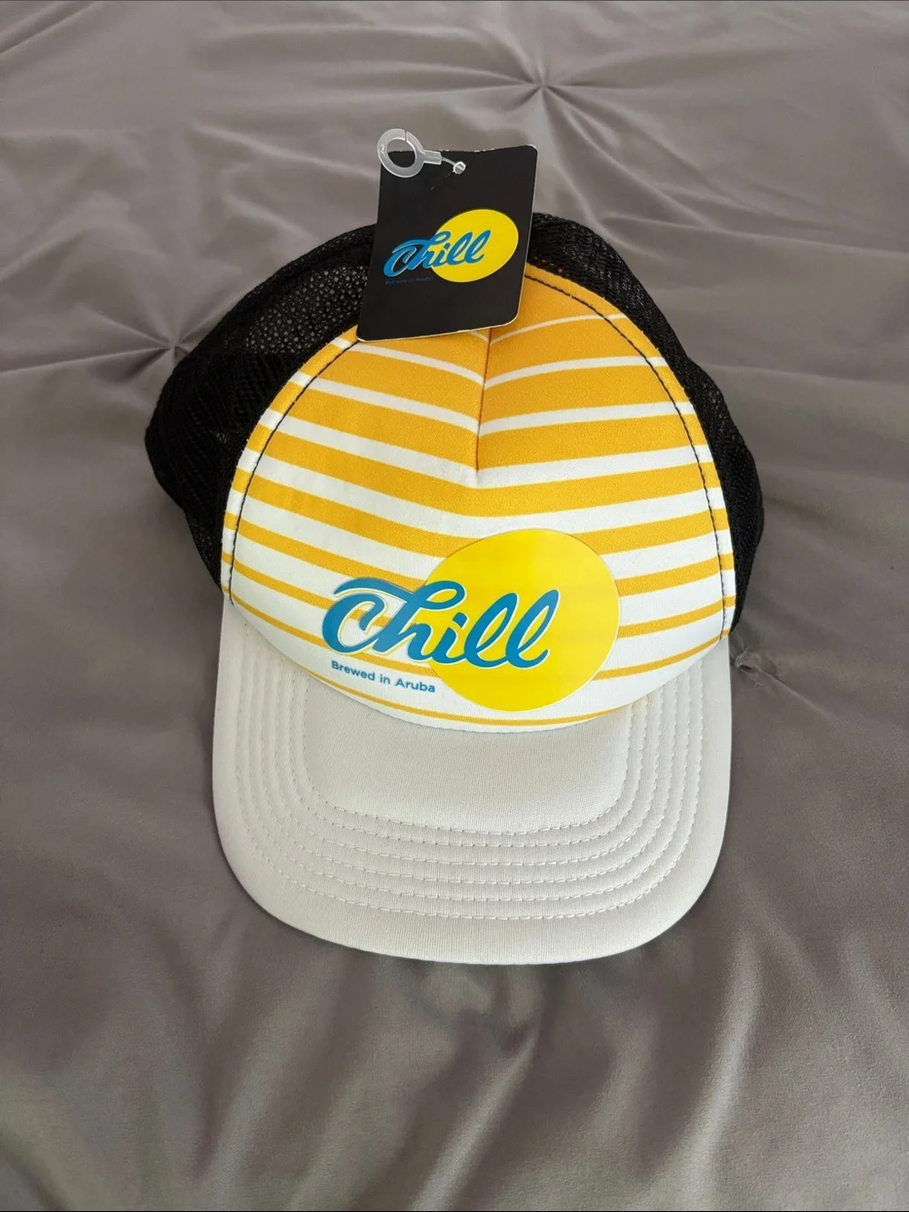 Yellow Stripe Trucker Hat with Mesh Back